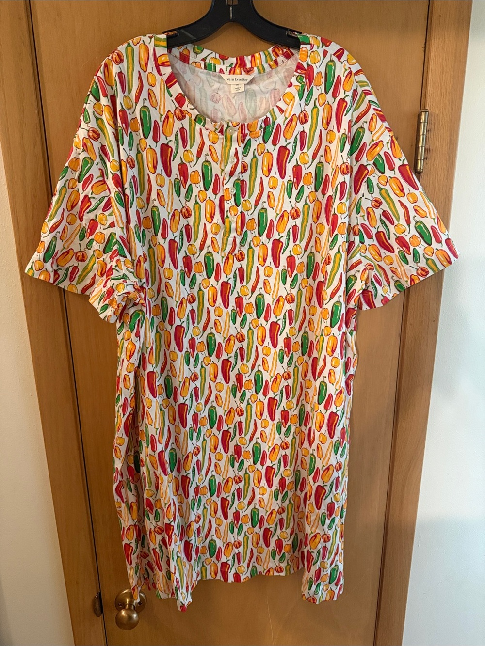 Vera Bradley Women’s Colorful Chili Pepper Print Henley Sleep Pajama Shirt 2XL